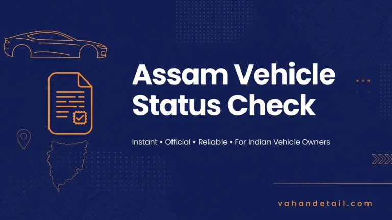 Illustration of a car, RC document and Assam map outline for checking an Assam vehicle status online