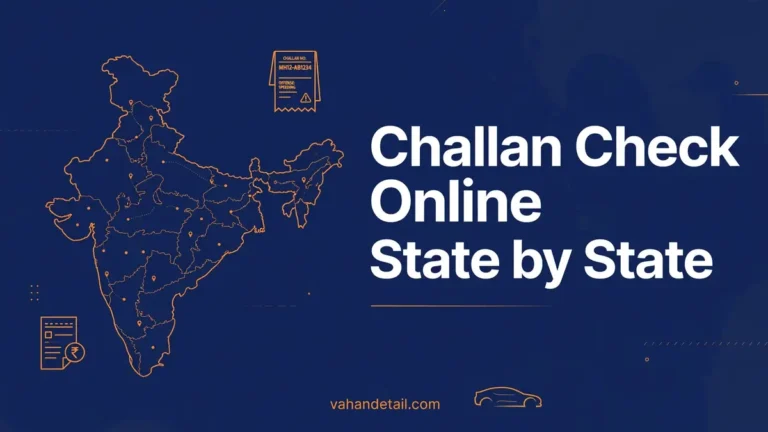 Infographic banner: challan check online state by state, official portals guide for Indian drivers