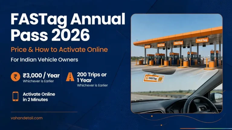 Infographic banner: FASTag Annual Pass price and activation guide for Indian vehicle owners