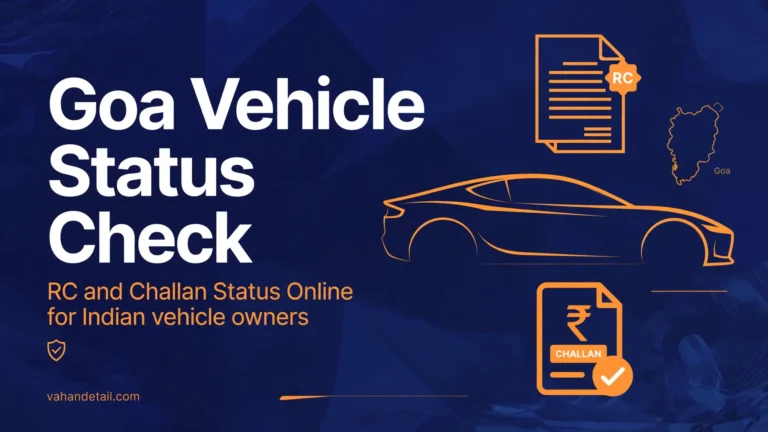 Illustration of a car with RC document icons and a Goa map outline for checking a Goa vehicle status online