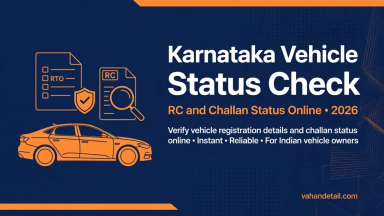 Infographic banner: Karnataka vehicle status check, RC and challan guide for Indian vehicle owners