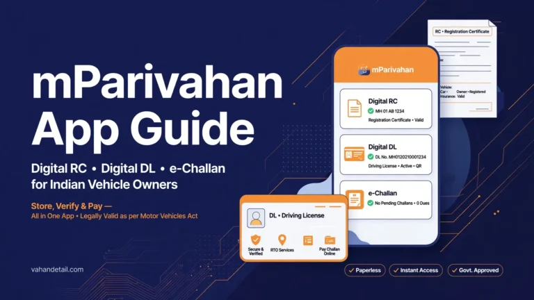 Banner image: mParivahan App Guide with digital RC, DL and e-challan for Indian vehicle owners