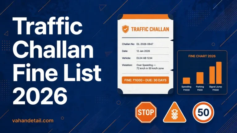 Infographic banner: traffic challan fine list 2026 for Indian vehicle owners