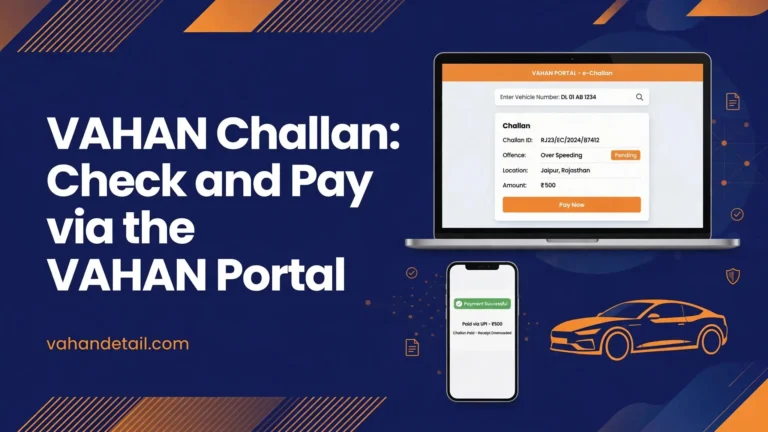 Infographic banner showing how to check and pay VAHAN challans online