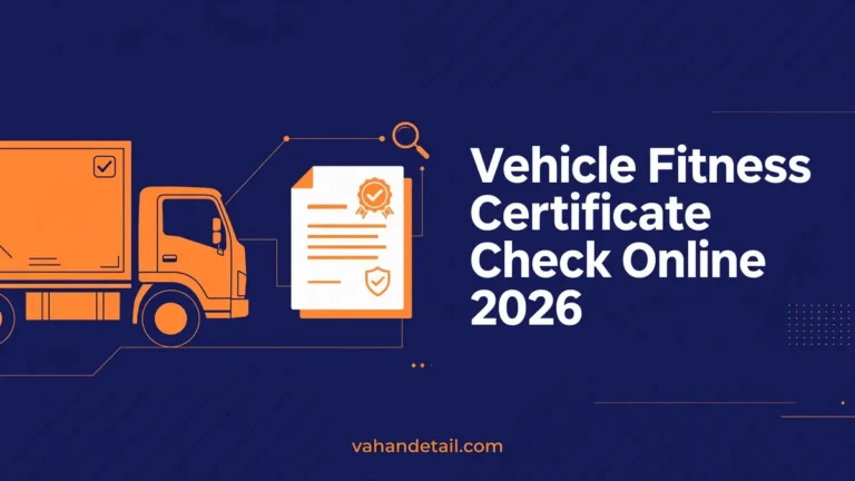 Infographic banner: vehicle fitness certificate check online, validity and renewal guide for Indian vehicle owners