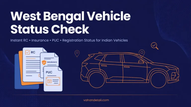 Illustration of a car with RC, insurance and PUC documents for checking a West Bengal vehicle status online